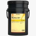 A black plastic container with a handle and a yellow label showing SHELL MORLINA S2 B 320 20L in bold, plus product info and the Shell logo.