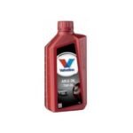 A 1-liter bottle of VALVOLINE AXLE OIL 75W-90 with a red design, Valvoline logo, and label graphics of a car and gears.